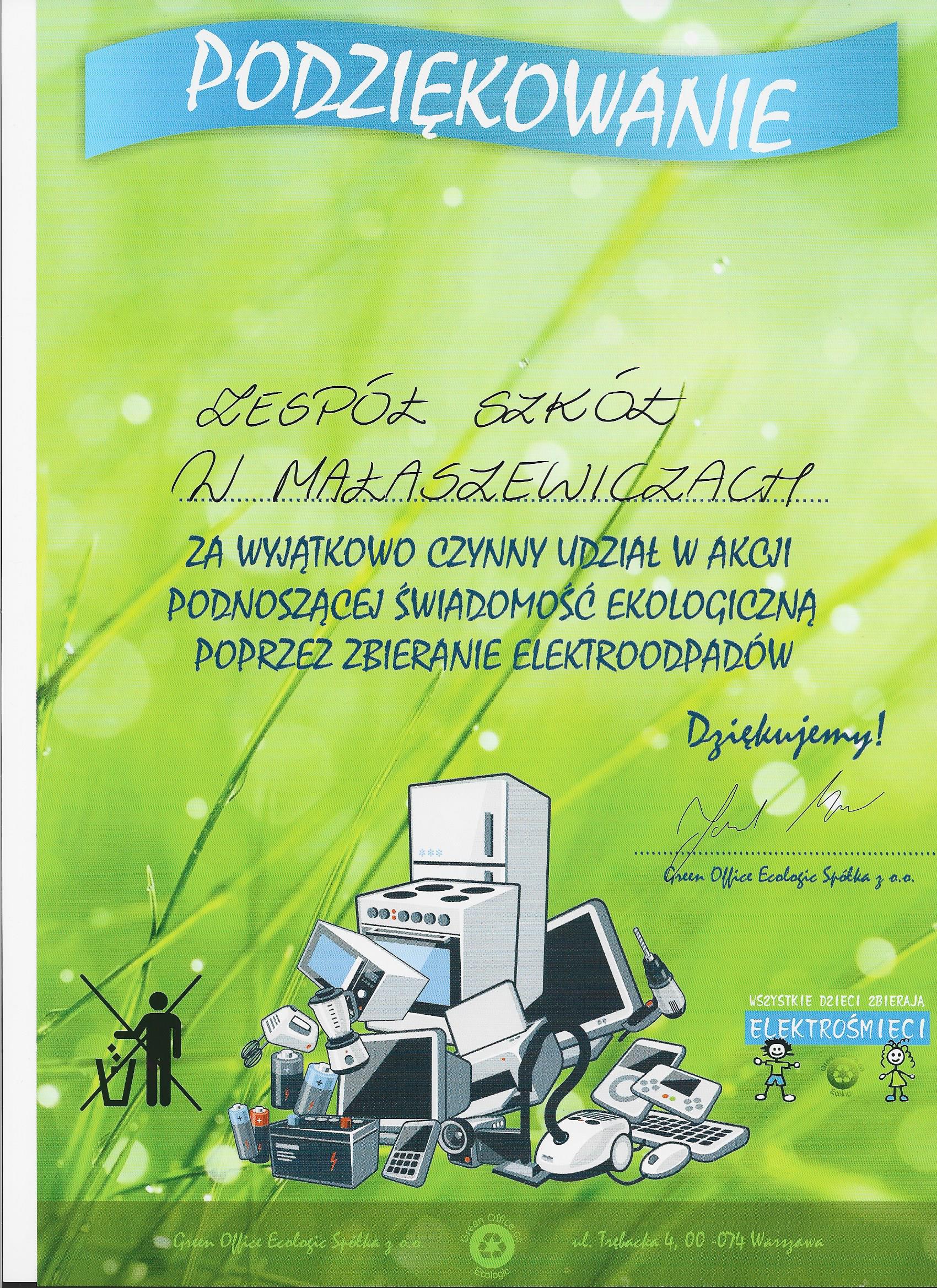 Podzkowanie za zbirk elektromieci