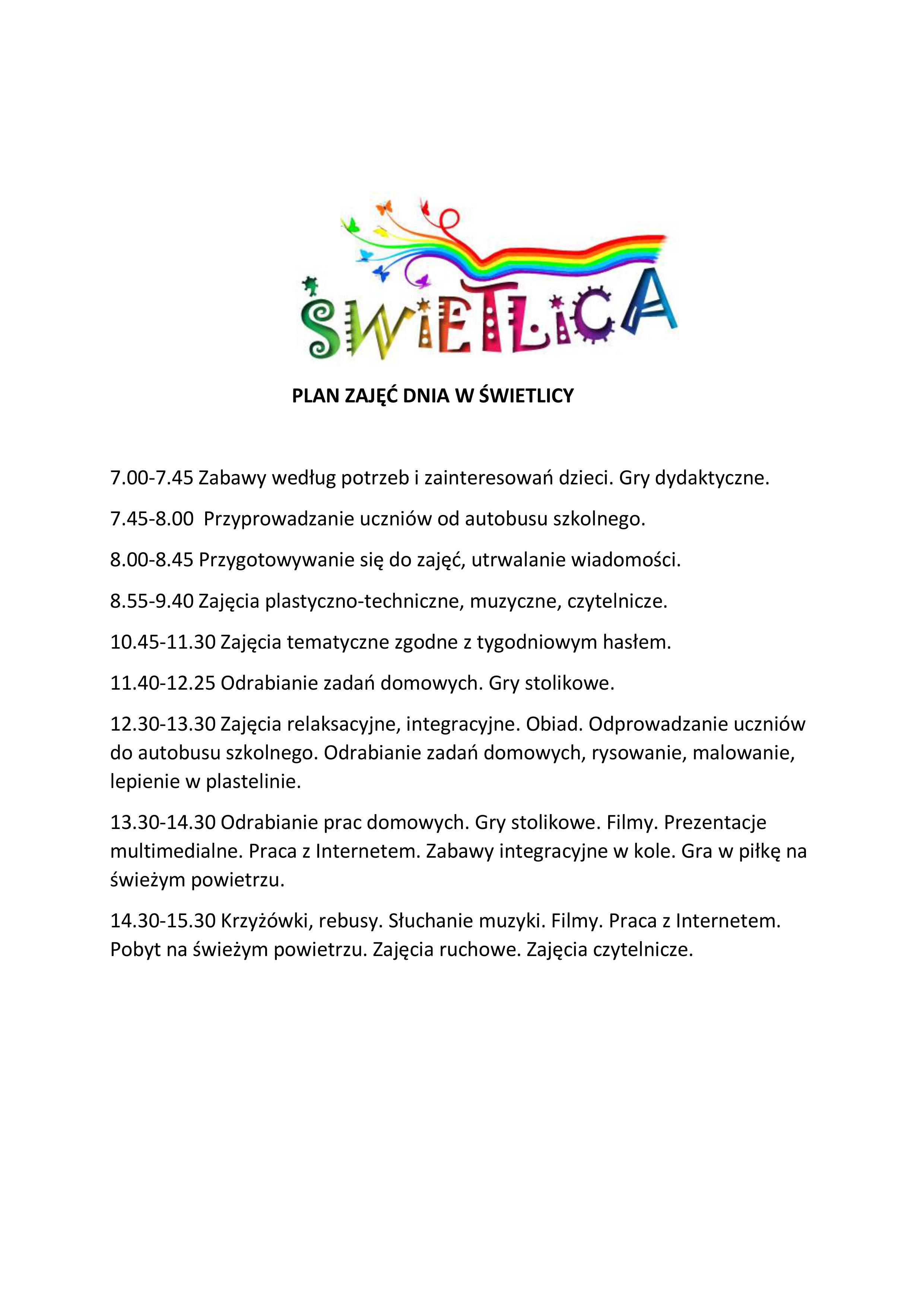Plan Pracy świetlicy Wiejskiej Na Wakacje Zajęcia w świetlicy
